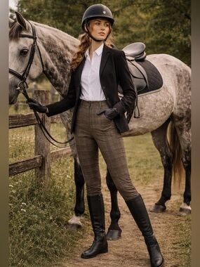 Kathie Lee Collection women’s Checkered Pants - Brown Black Stirrup 20W Petite